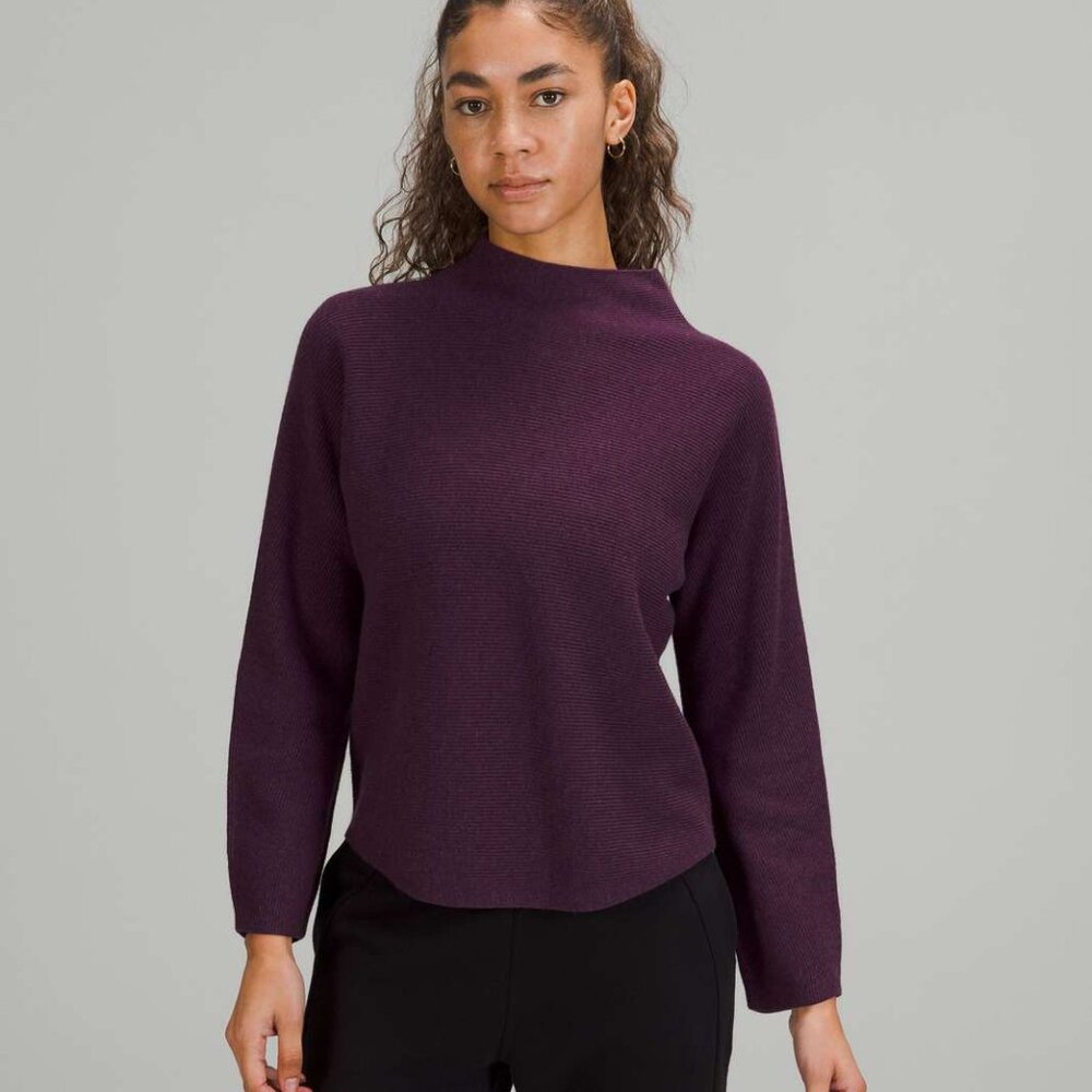 Lululemon Boxy Cotton-Blend Sweater Heathered Vintage Plum | XS/S